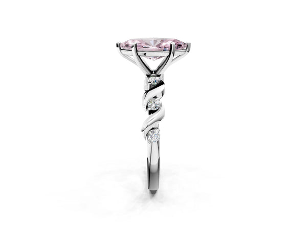 White gold Fancy Pink Marquise  Solitaire Twisted Band with Prong Setting