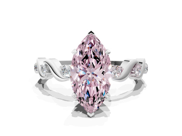 White gold Fancy Pink Marquise  Solitaire Twisted Band with Prong Setting