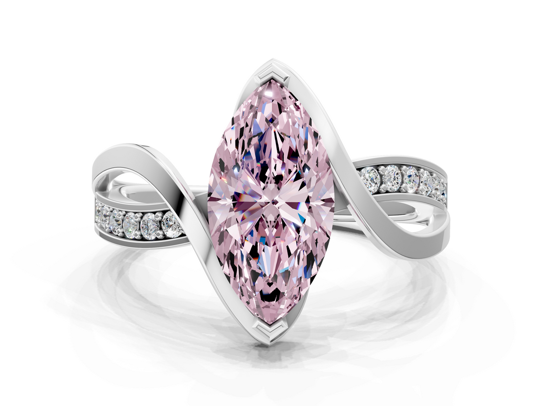 White gold Fancy Pink Marquise  Solitaire Twisted Band with Prong Setting_3