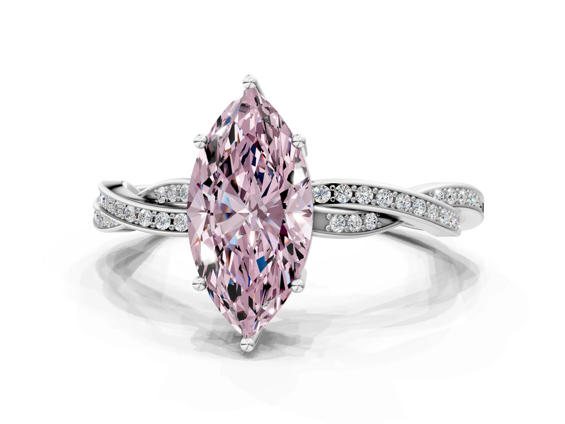 White gold Fancy Pink Marquise  Solitaire Twisted Pave Diamond Ring with Four-Prong Setting_171