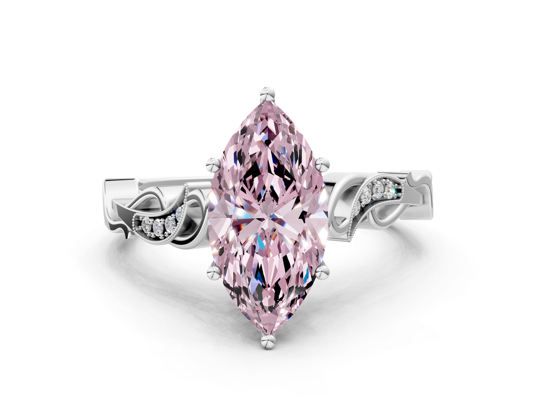 White gold Fancy Pink Marquise  Solitaire Vine Band with Milgrain Prong Setting_3
