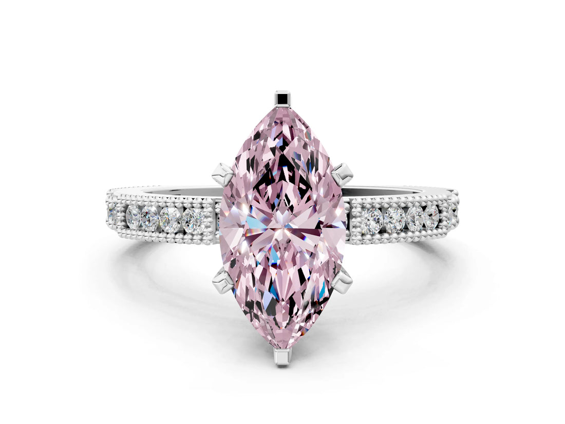 White gold Fancy Pink Marquise  Solitaire with Pavé Band and Four-Prong Setting_330
