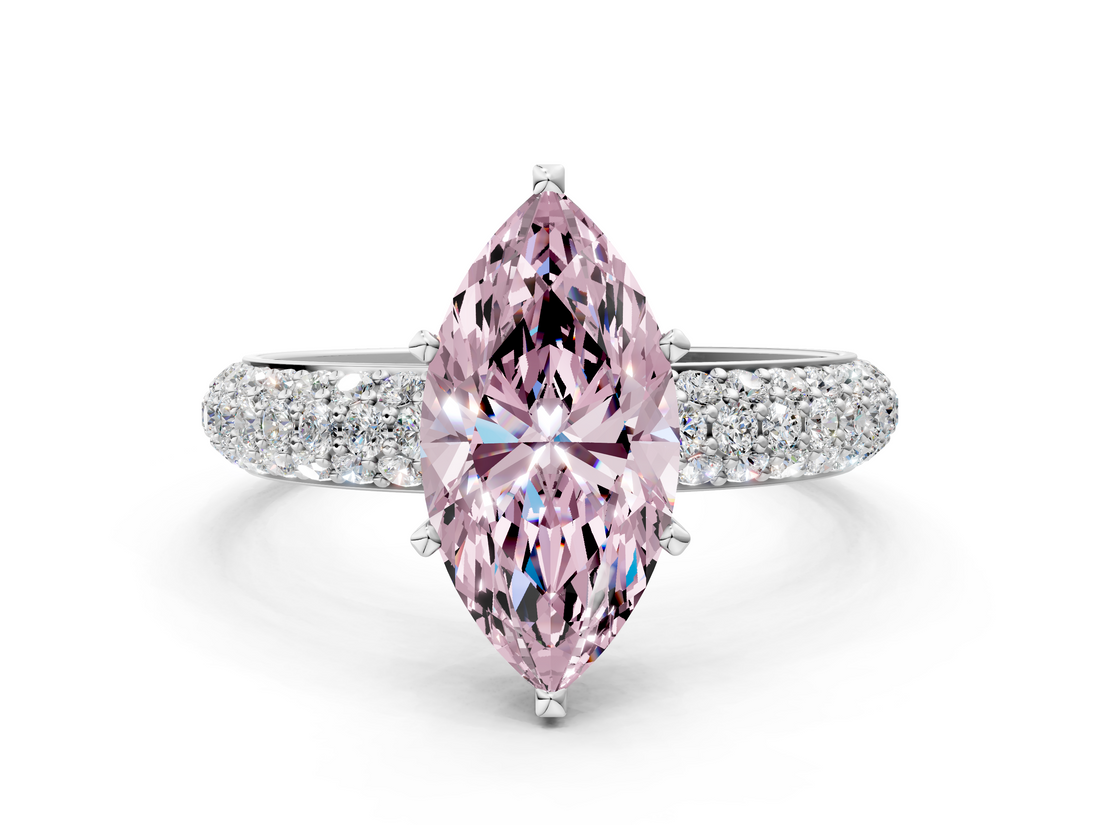 White gold Fancy Pink Marquise  Solitaire with Pave Band and Four-Prong Setting_3