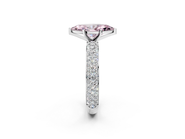 White gold Fancy Pink Marquise  Diamond Solitaire Ring with Prong Setting and Pavé Band