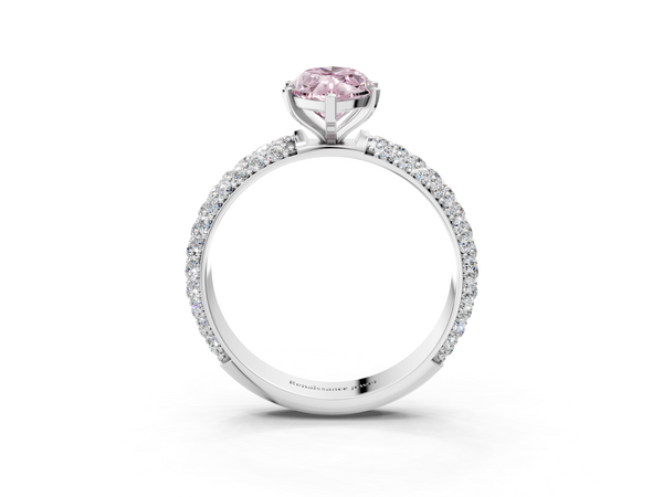 White gold Fancy Pink Marquise  Diamond Solitaire Ring with Prong Setting and Pavé Band