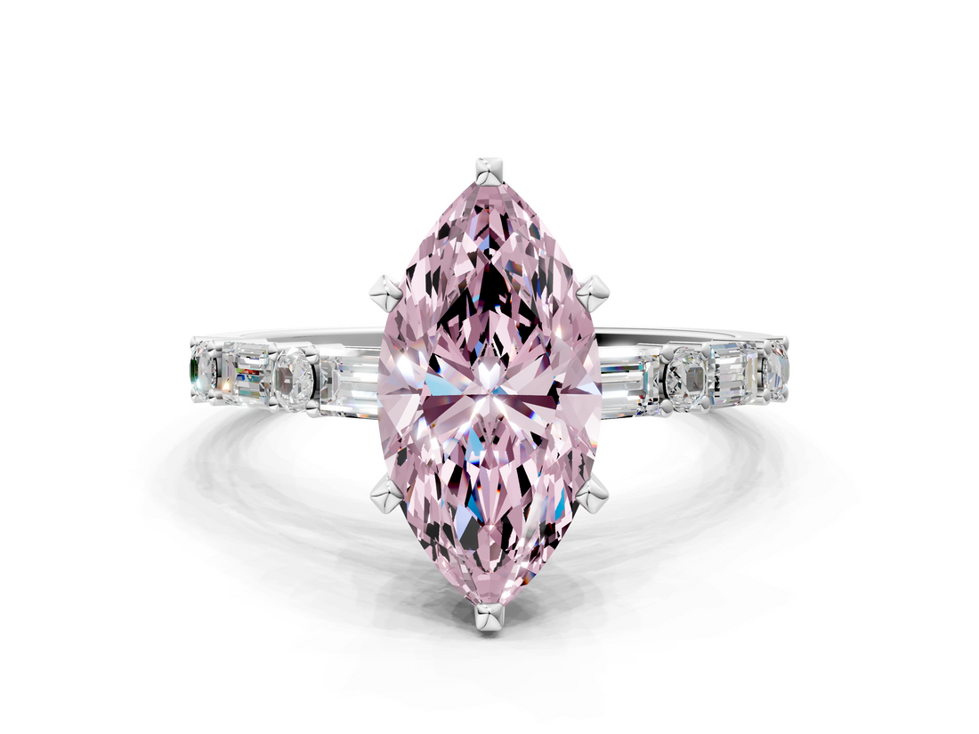 White gold Fancy Pink Marquise  Solitaire with Side Baguettes and Channel Set Band_84