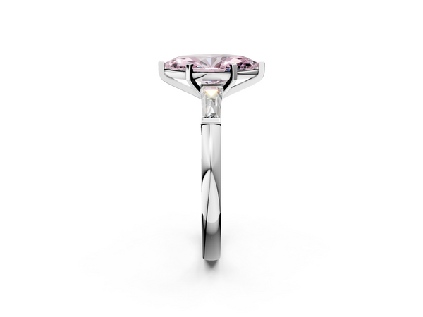 White gold Fancy Pink Marquise  Solitaire with Tapered Baguette Side Stones on a Classic Band with Four-Prong Setting