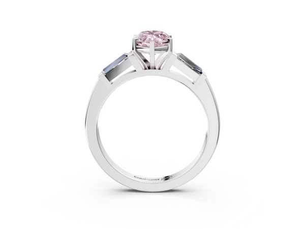 White gold Fancy Pink Marquise  Solitaire with Tapered Baguette Side Stones on a Classic Band with Four-Prong Setting