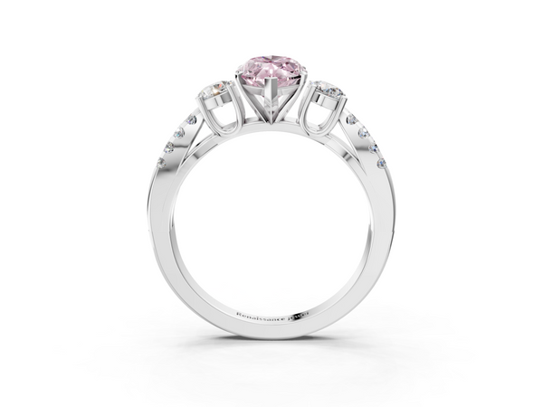 Platinum Fancy Pink Marquise Cut Diamond Three-Stone Ring with Pavé Split Shank and Four-Prong Setting