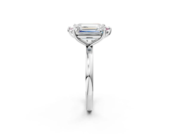 White gold Fancy Pink Marquise  and Emerald Cut Toi Moi Ring with Prong Setting