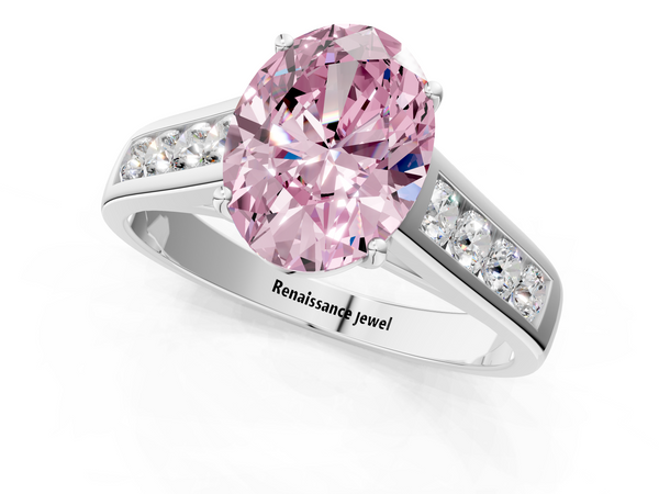 White gold Fancy Pink Oval  Brilliant Channel-Set Solitaire Ring with Four-Prong Setting