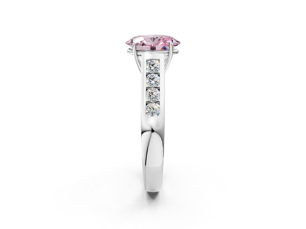White gold Fancy Pink Oval  Brilliant Channel-Set Solitaire Ring with Four-Prong Setting