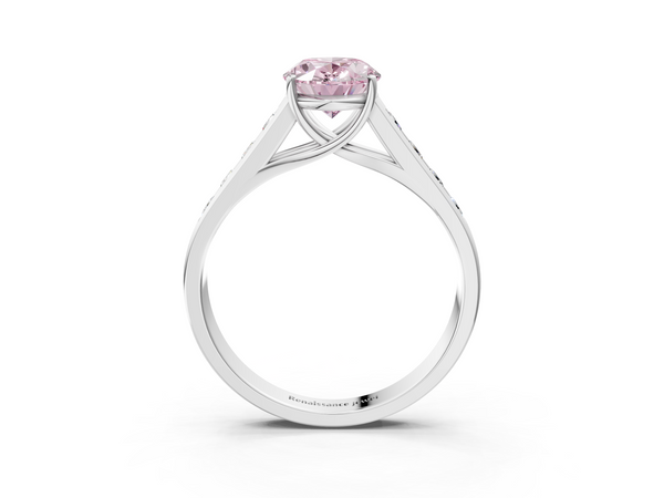 White gold Fancy Pink Oval  Brilliant Channel-Set Solitaire Ring with Four-Prong Setting