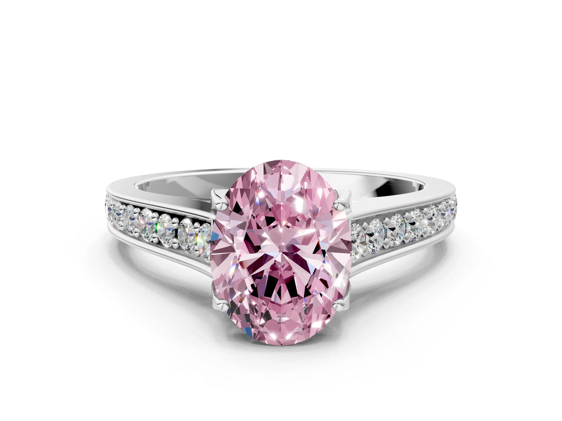 White gold Fancy Pink Oval  Brilliant Cut Diamond Engagement Ring with Pavé Band and Four-Prong Setting_49
