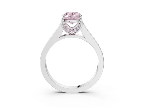 White gold Fancy Pink Oval  Brilliant Cut Diamond Engagement Ring with Pavé Band and Four-Prong Setting