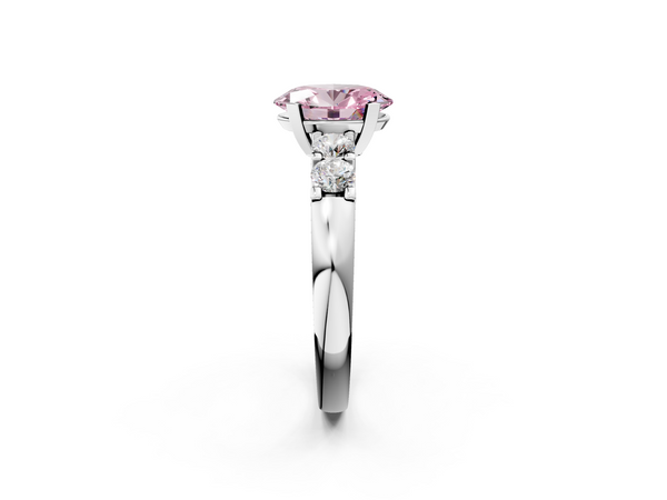 Platinum Fancy Pink Oval  Brilliant Cut Diamond Five-Stone Prong Set Engagement Ring with Channel Band