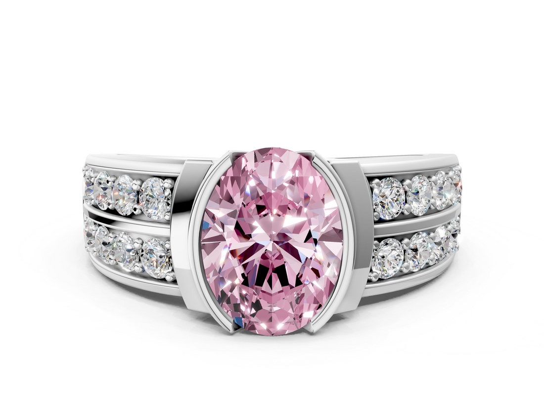 White gold Fancy Pink Oval  Brilliant Diamond Channel Set Wide Band Ring with Bezel Setting_20