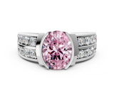 White gold Fancy Pink Oval  Brilliant Diamond Channel Set Wide Band Ring with Bezel Setting_20