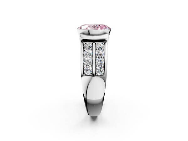 Platinum Fancy Pink Oval  Brilliant Diamond Channel Set Wide Band Ring with Bezel Setting