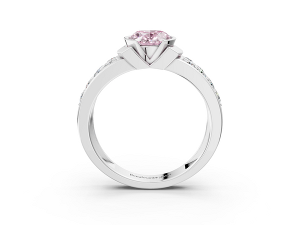 Platinum Fancy Pink Oval  Brilliant Diamond Channel Set Wide Band Ring with Bezel Setting