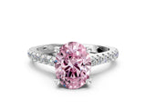 White gold Fancy Pink Oval  Brilliant Diamond Solitaire with Pavé Band and Four-Prong Setting