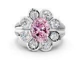 White gold Fancy Pink Oval  Brilliant Flower Halo Diamond Split Shank Ring_93