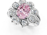 White gold Fancy Pink Oval  Brilliant Flower Halo Diamond Split Shank Ring_94