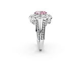 White gold Fancy Pink Oval  Brilliant Flower Halo Diamond Split Shank Ring_95