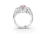 White gold Fancy Pink Oval  Brilliant Flower Halo Diamond Split Shank Ring_96