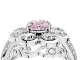 White gold Fancy Pink Oval  Brilliant Flower Halo Diamond Split Shank Ring_97