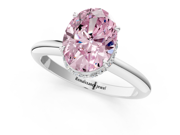 White gold Fancy Pink Oval  Brilliant Solitaire Engagement Ring with Six-Prong Setting and Classic Band