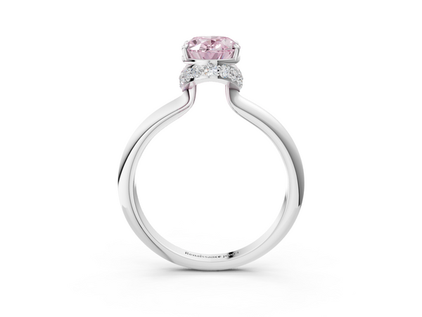 White gold Fancy Pink Oval  Brilliant Solitaire Engagement Ring with Six-Prong Setting and Classic Band