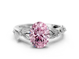 White gold Fancy Pink Oval  Brilliant Solitaire with Leaf Motif Band and Four-Prong Setting_61