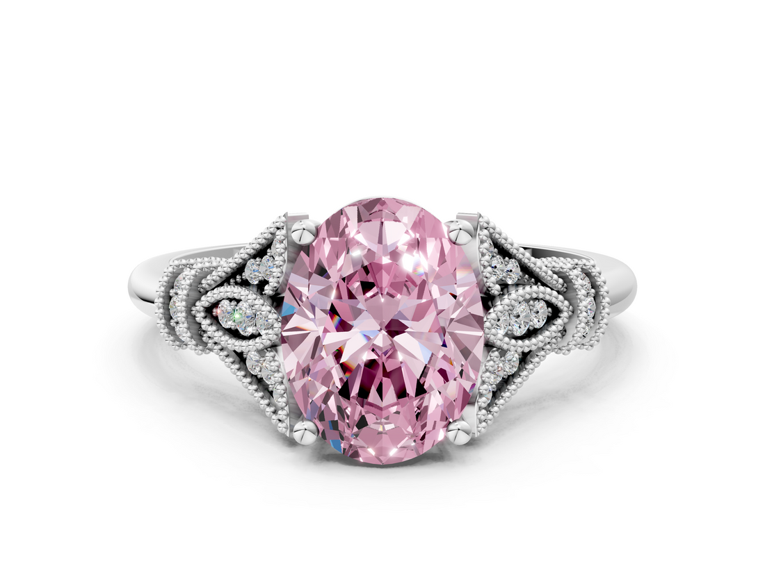 White gold Fancy Pink Oval  Brilliant Solitaire with Pave Band and Four-Prong Setting_20