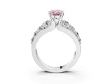 White gold Fancy Pink Oval  Brilliant Solitaire with Side Stones on a Pave Band and Four-Prong Setting_64
