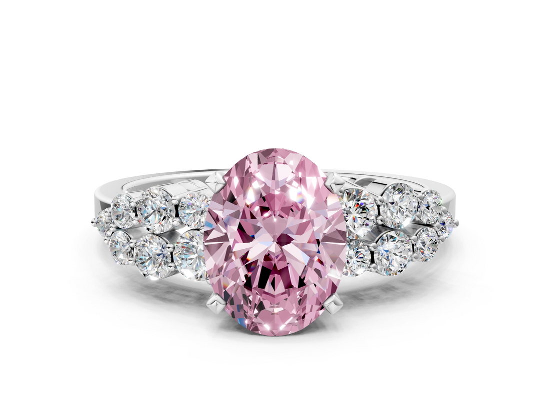 White gold Fancy Pink Oval  Cluster Diamond Engagement Ring with Pavé Band and Four-Prong Setting_75