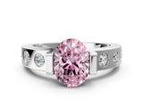 White gold Fancy Pink Oval Cut Brilliant Channel-Set Diamond Ring with Bezel Prong Setting