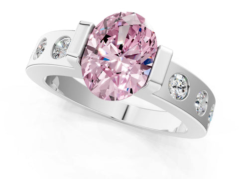 White gold Fancy Pink Oval Cut Brilliant Channel-Set Diamond Ring with Bezel Prong Setting_13