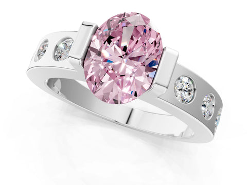White gold Fancy Pink Oval Cut Brilliant Channel-Set Diamond Ring with Bezel Prong Setting_1