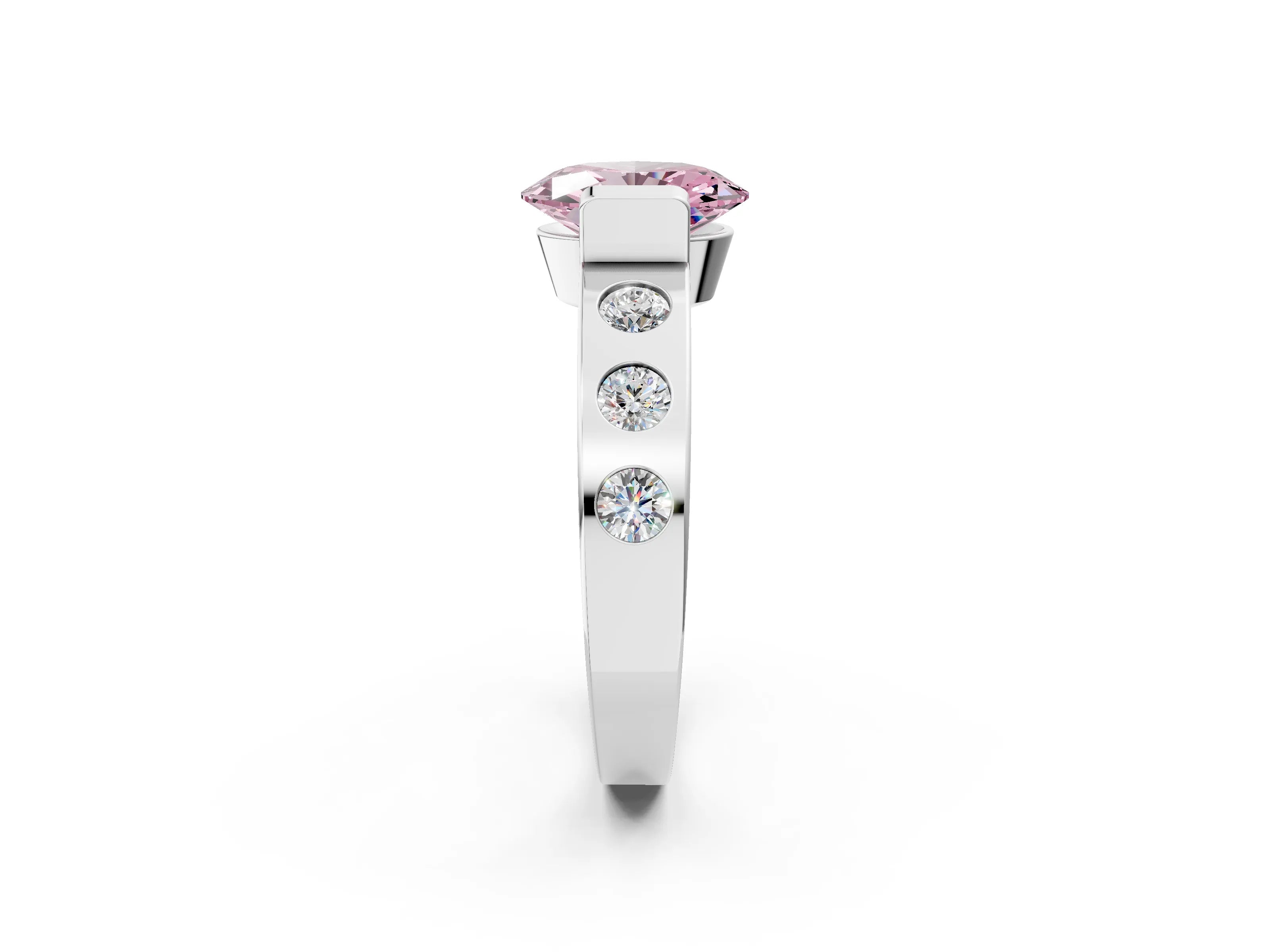 White gold Fancy Pink Oval Cut Brilliant Channel-Set Diamond Ring with Bezel Prong Setting_2