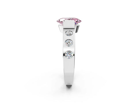 White gold Fancy Pink Oval Cut Brilliant Channel-Set Diamond Ring with Bezel Prong Setting_2