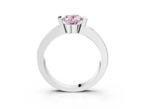 White gold Fancy Pink Oval Cut Brilliant Channel-Set Diamond Ring with Bezel Prong Setting_3
