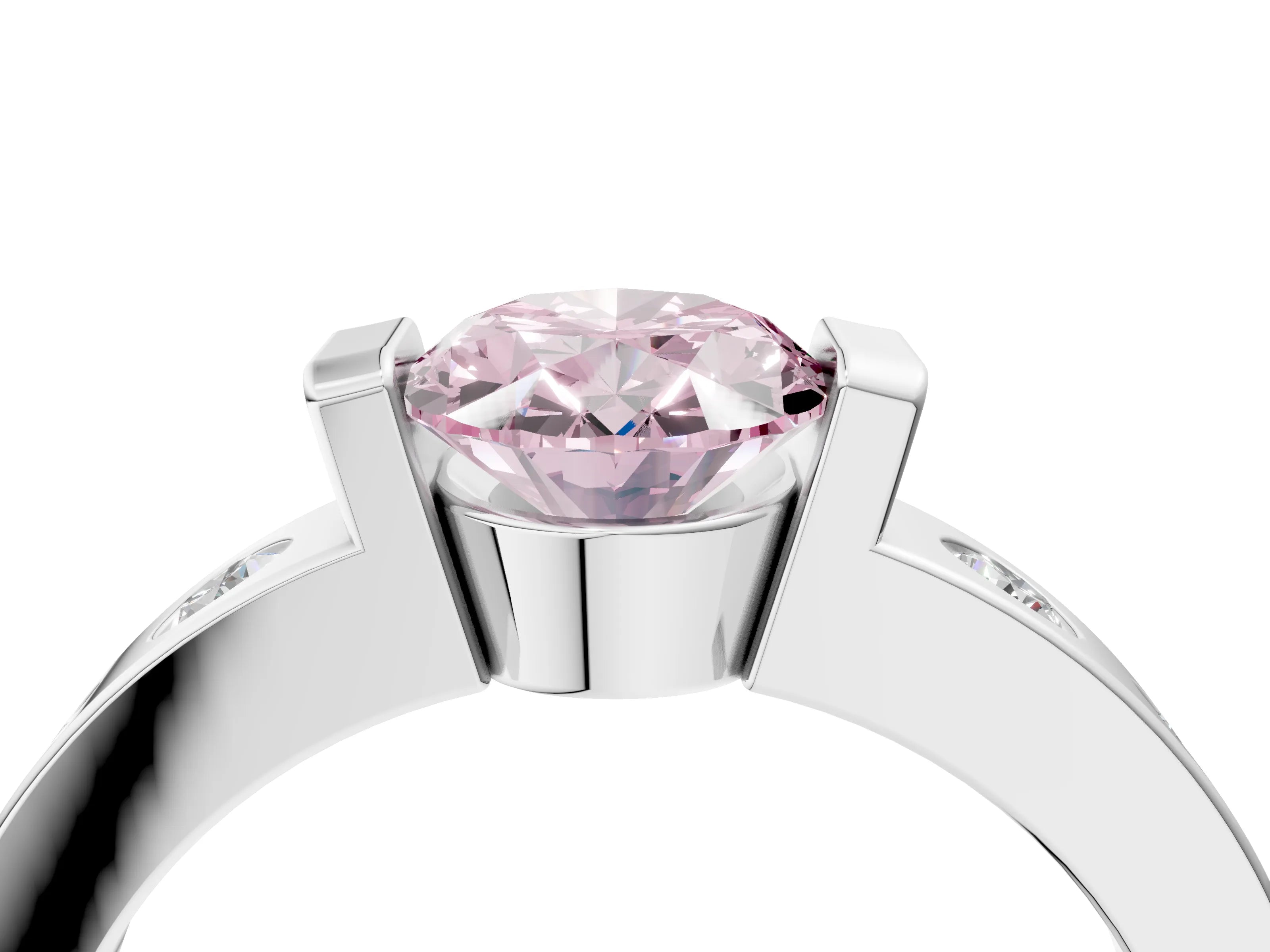 White gold Fancy Pink Oval Cut Brilliant Channel-Set Diamond Ring with Bezel Prong Setting_4