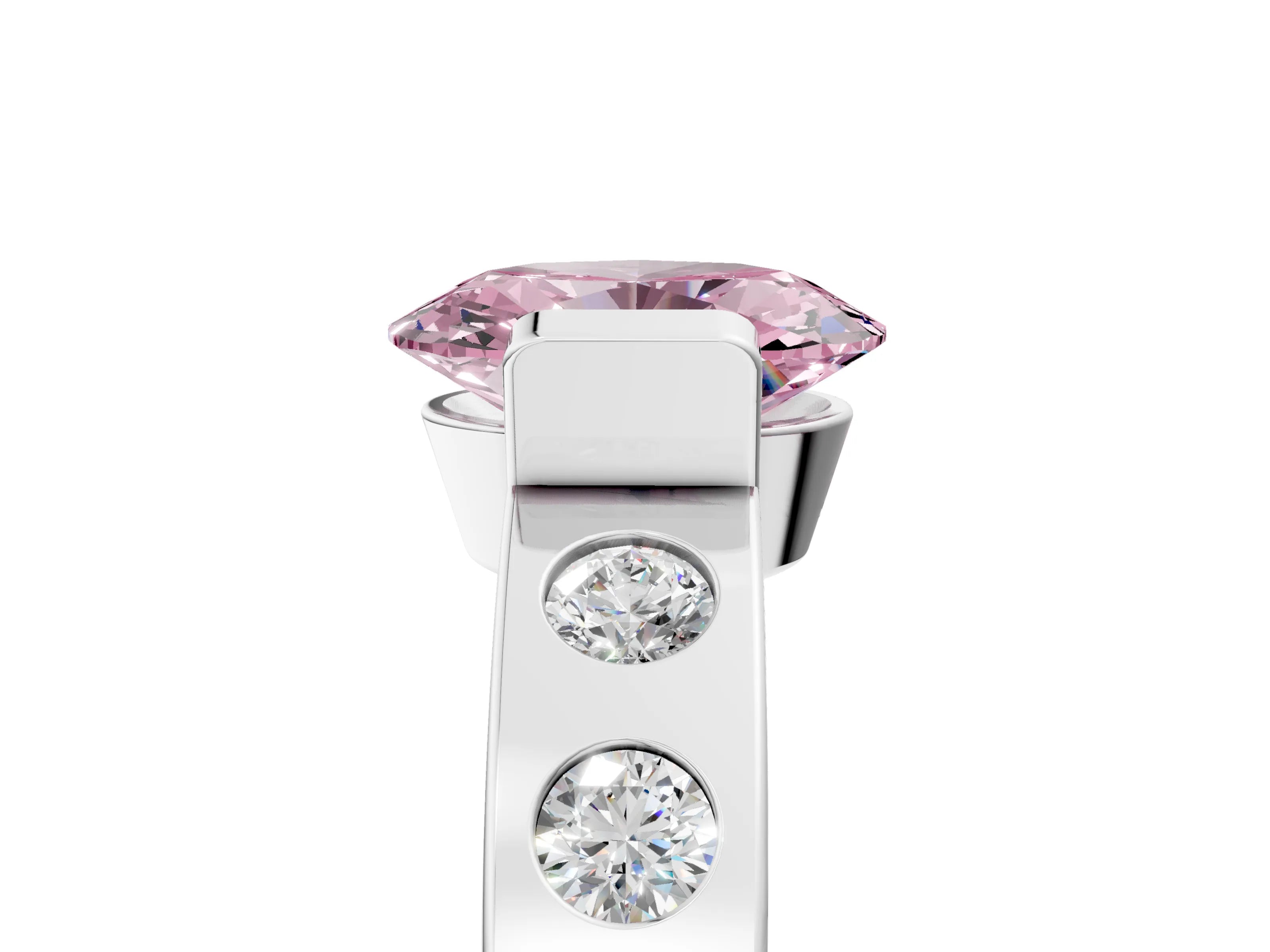 White gold Fancy Pink Oval Cut Brilliant Channel-Set Diamond Ring with Bezel Prong Setting_5