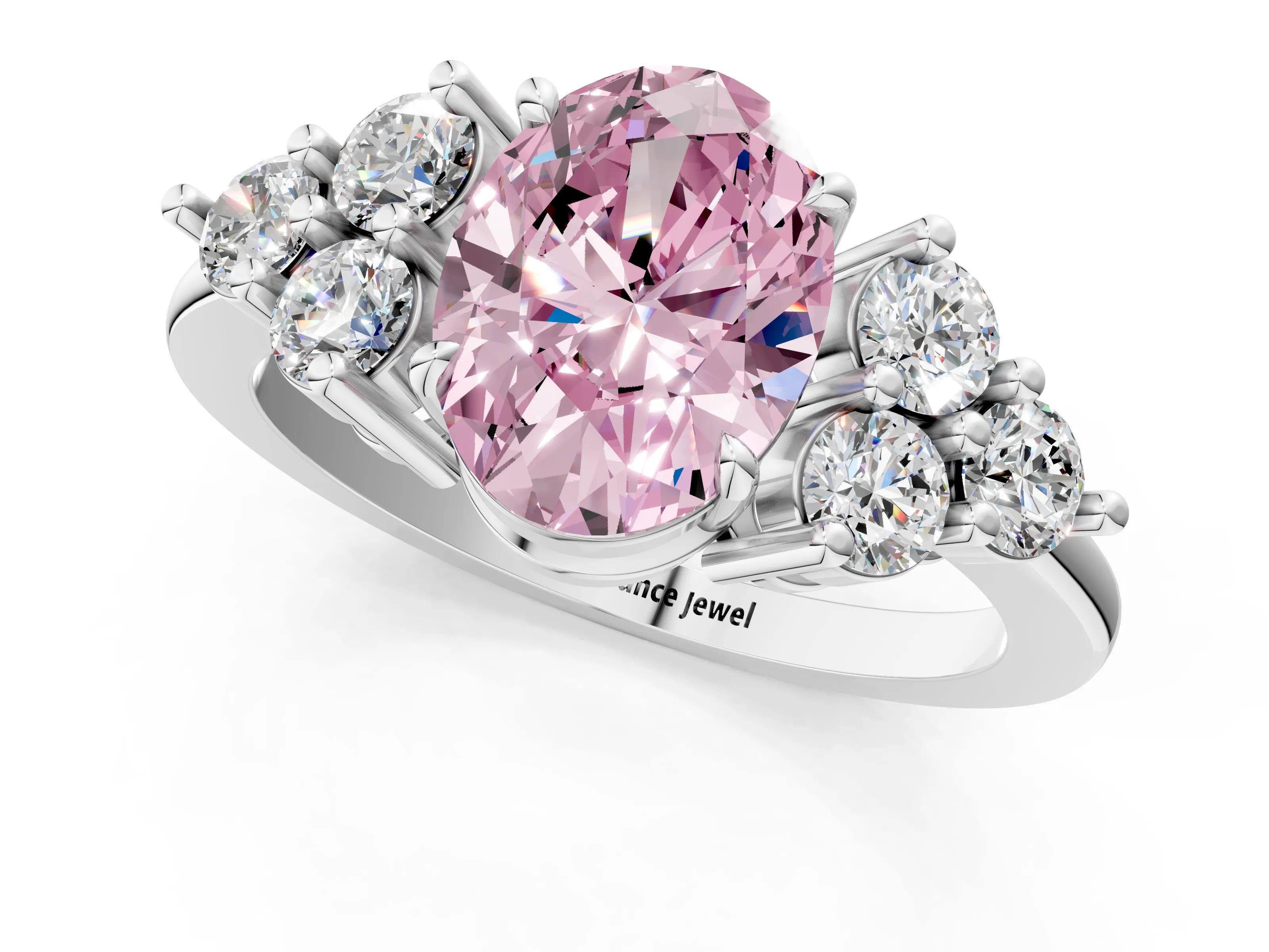 White gold Fancy Pink Oval Cut Brilliant Diamond Cluster Accent Solitaire Ring with Prong Setting_1