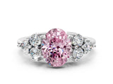 White gold Fancy Pink Oval Cut Brilliant Diamond Cluster Accent Solitaire Ring with Prong Setting_24