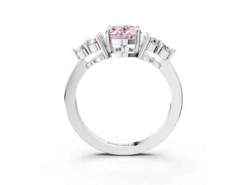 White gold Fancy Pink Oval Cut Brilliant Diamond Cluster Accent Solitaire Ring with Prong Setting_27
