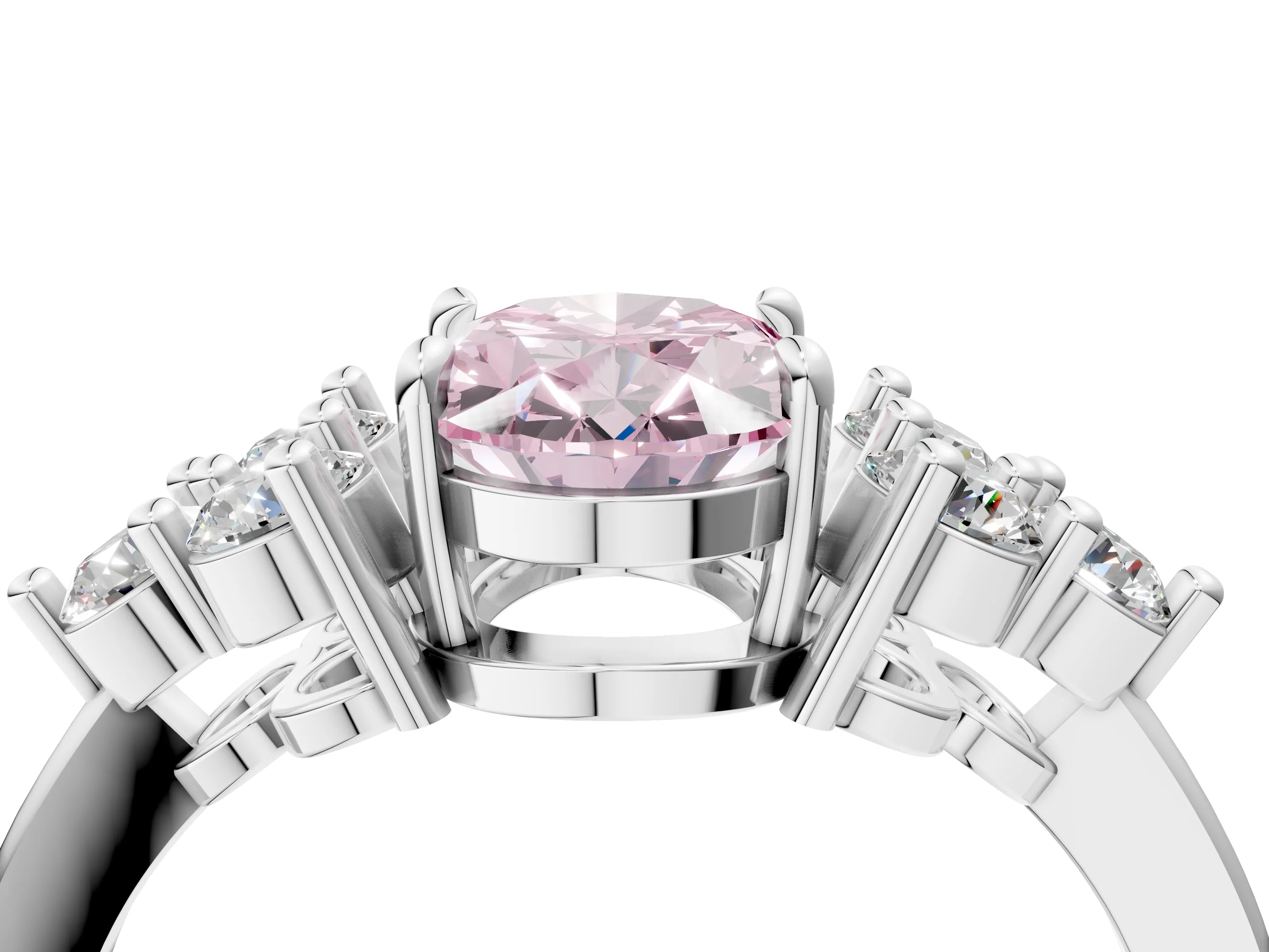 White gold Fancy Pink Oval Cut Brilliant Diamond Cluster Accent Solitaire Ring with Prong Setting_28