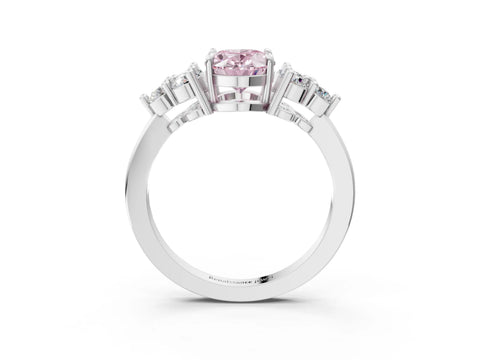 White gold Fancy Pink Oval Cut Brilliant Diamond Cluster Accent Solitaire Ring with Prong Setting_3