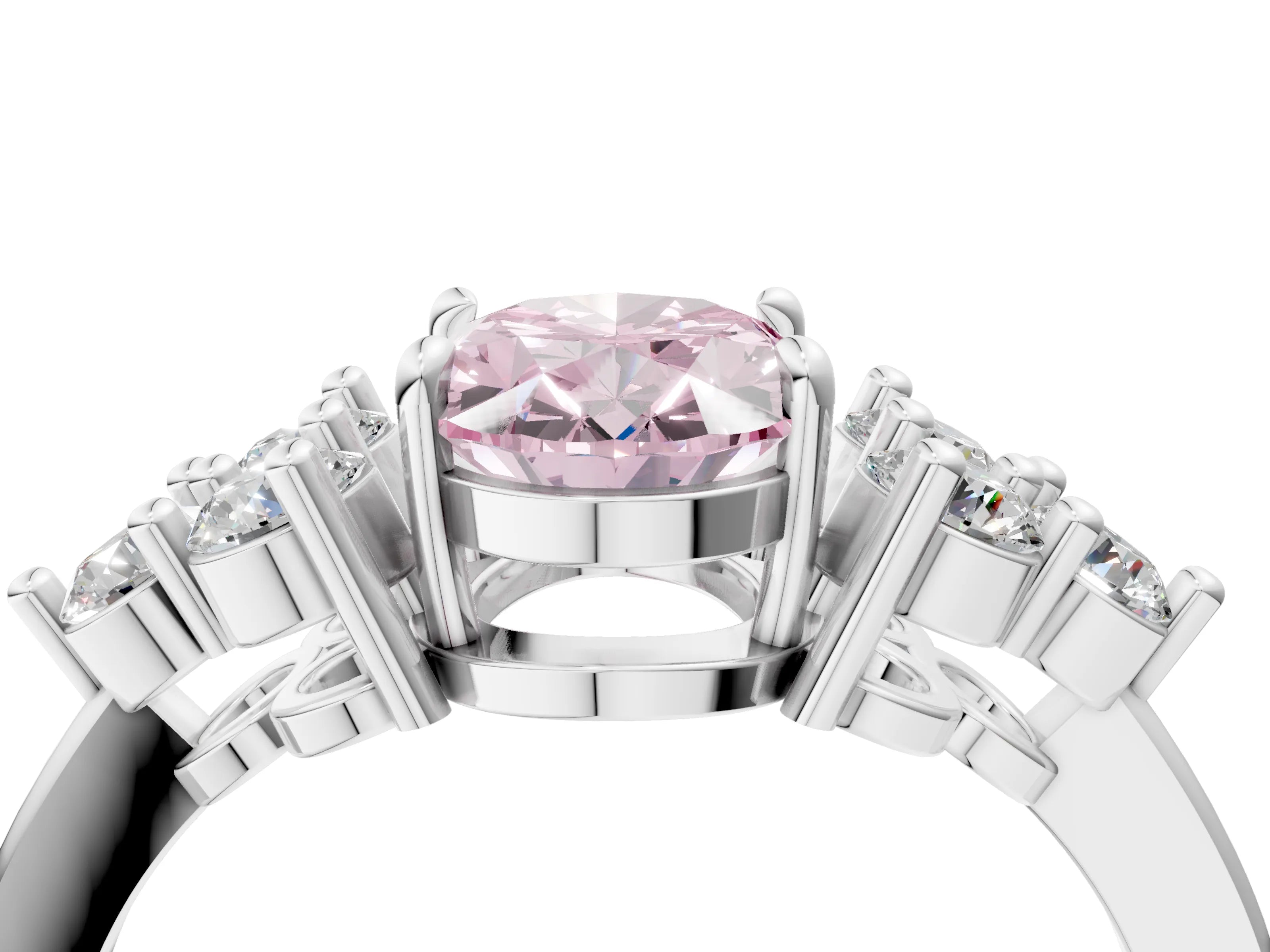 White gold Fancy Pink Oval Cut Brilliant Diamond Cluster Accent Solitaire Ring with Prong Setting_4